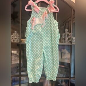 Polka Dot Unicorn Kids One Piece - Pink and Green